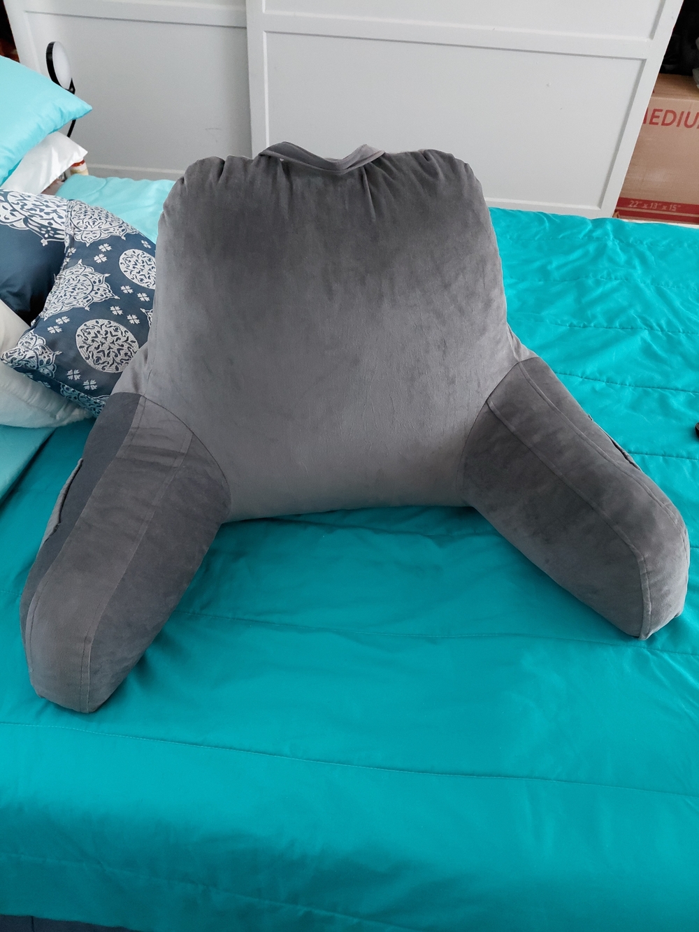 Gray Bedrest Pillow with Arm Supports